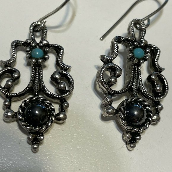 avon open work silver tone faux turquise hematite - Picture 3 of 5